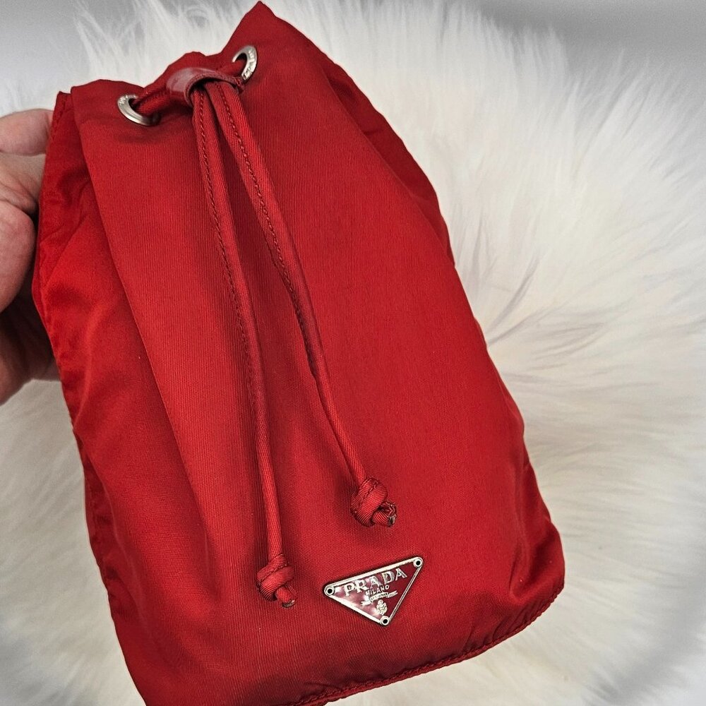 Prada Red Nylon Mini Drawstring Bucket